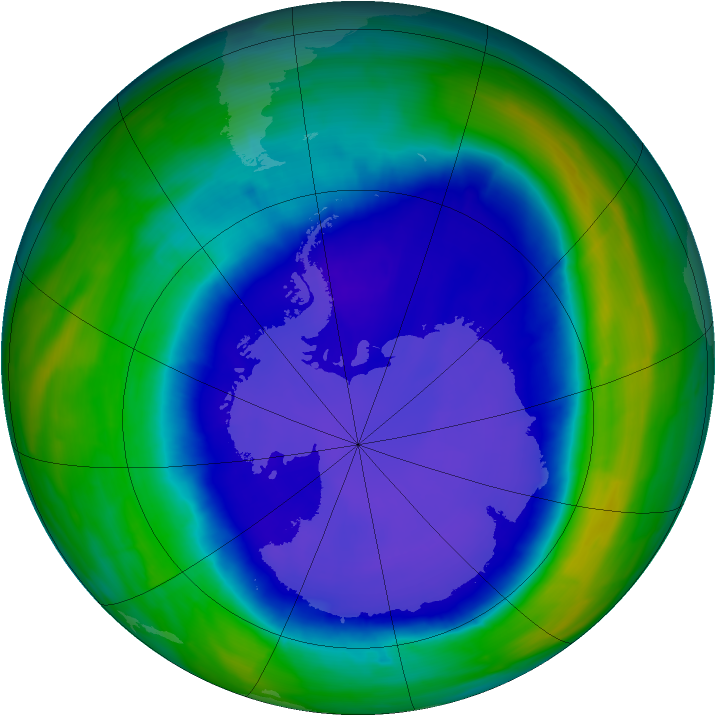 Antarctic ozone map for 22 September 2015